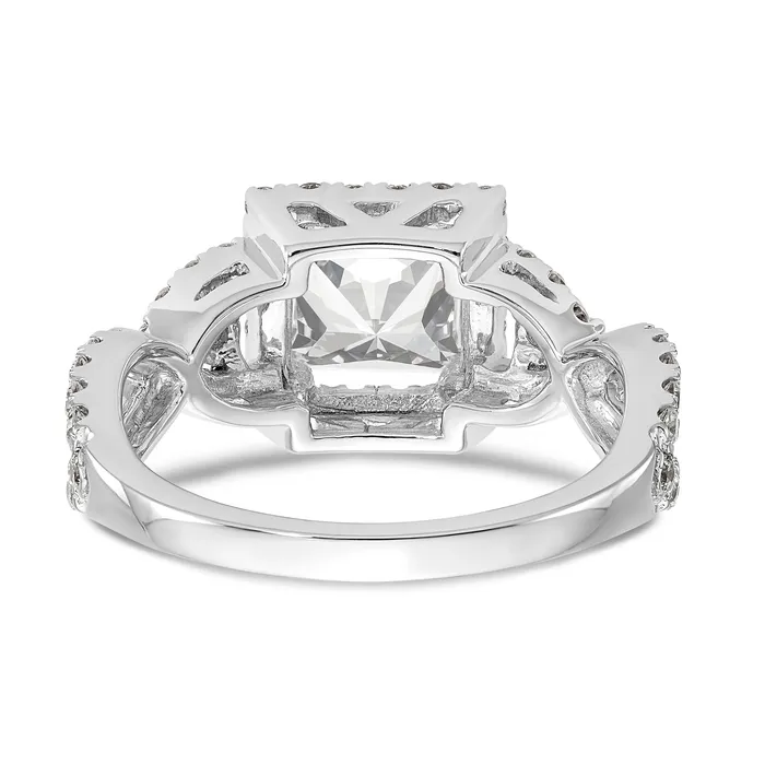 Goldiacom 14K White Gold Diamond Princess CZ Cushion Halo Engagement Ring Rings