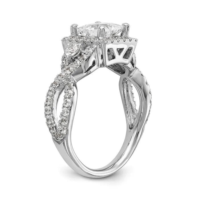Goldiacom 14K White Gold Diamond Princess CZ Cushion Halo Engagement Ring Rings