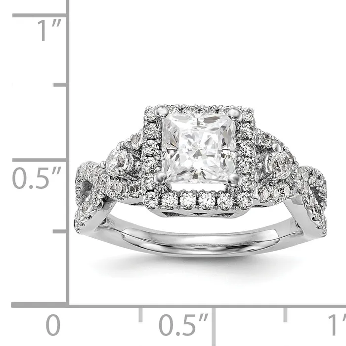 Goldiacom 14K White Gold Diamond Princess CZ Cushion Halo Engagement Ring Rings
