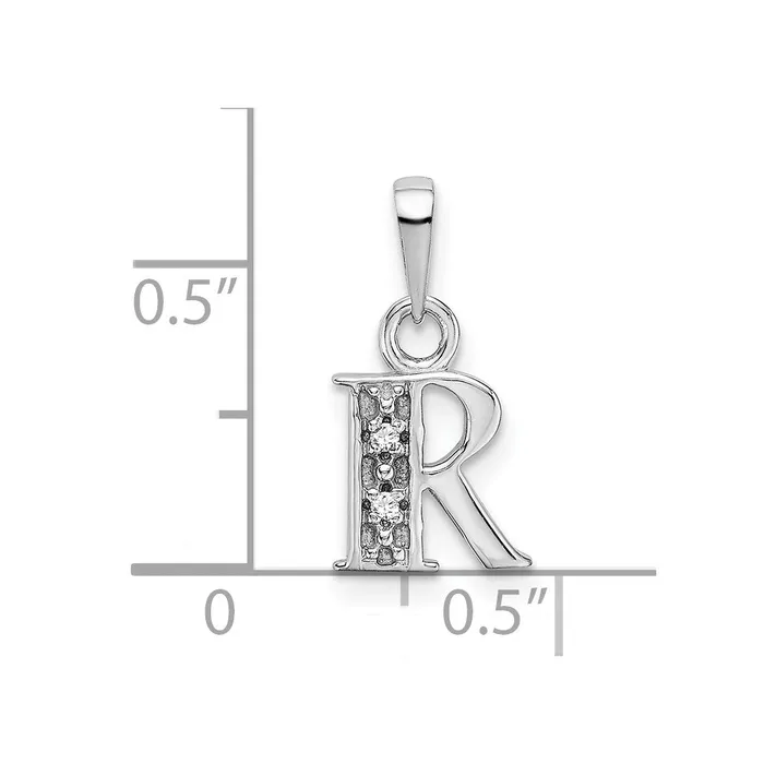 Goldiacom 14K White Gold Polished 01ct Diamond Initial R Charm Charm Necklaces