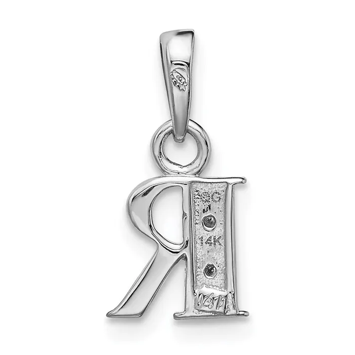 Goldiacom 14K White Gold Polished 01ct Diamond Initial R Charm Charm Necklaces