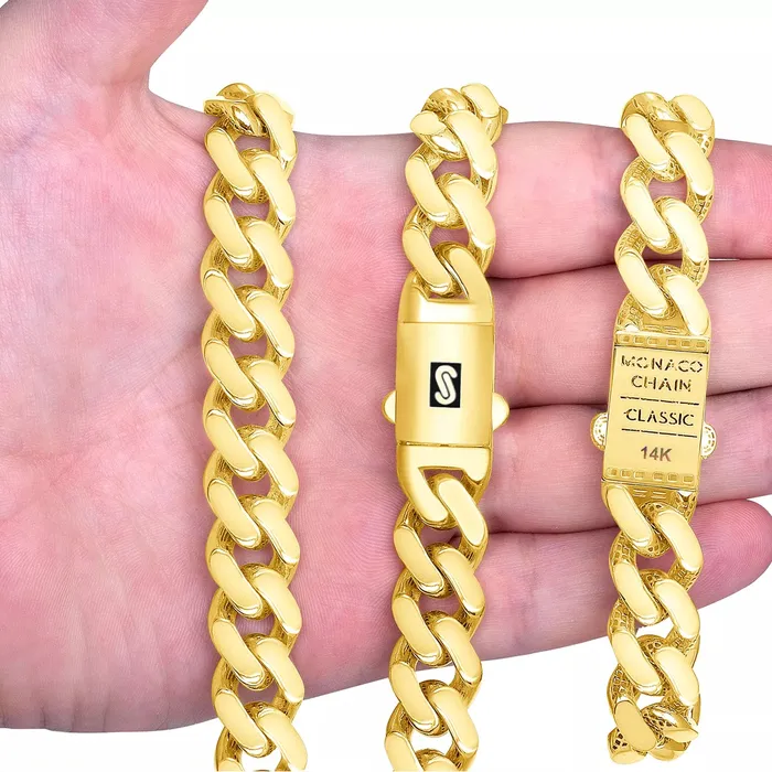 Goldiacom Necklaces 10k Yellow Gold Royal Monaco Miami Cuban Link 75mm Chain Pendant Necklace 22