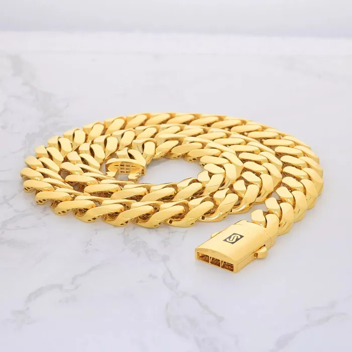 Goldiacom Necklaces 10k Yellow Gold Royal Monaco Miami Cuban Link 75mm Chain Pendant Necklace 22