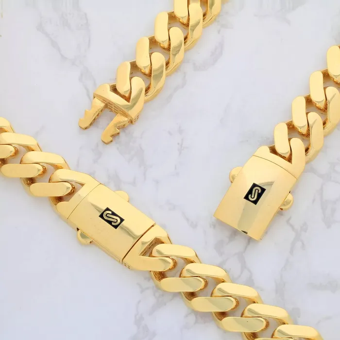 Goldiacom Necklaces 10k Yellow Gold Royal Monaco Miami Cuban Link 75mm Chain Pendant Necklace 22