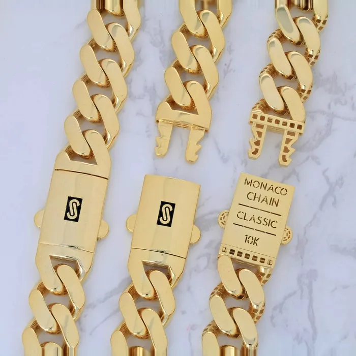 Goldiacom Necklaces 10k Yellow Gold Royal Monaco Miami Cuban Link 75mm Chain Pendant Necklace 22