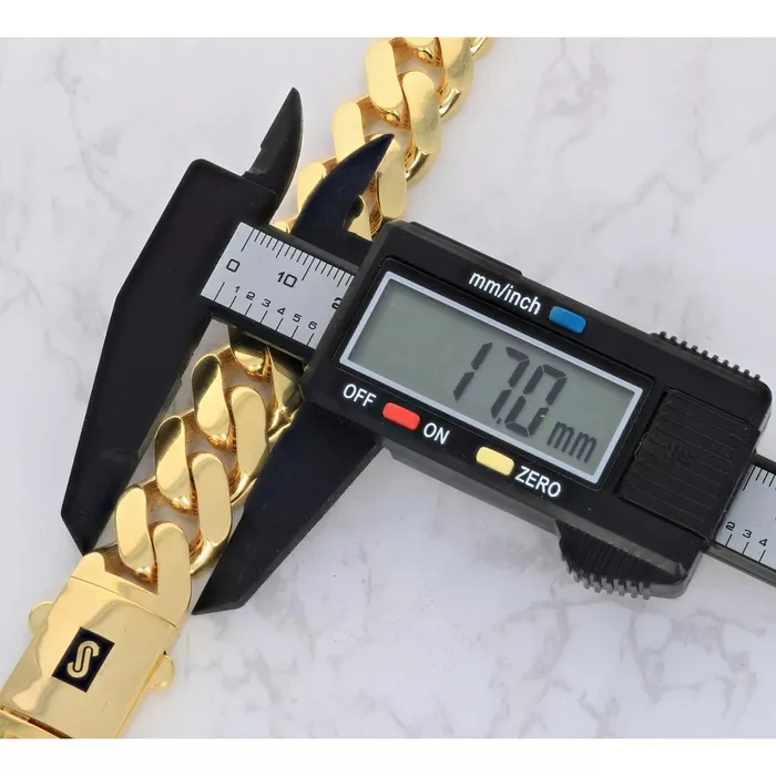 Goldiacom Necklaces 10k Yellow Gold Royal Monaco Miami Cuban Link Curb 17mm Mens Chain Necklace 30