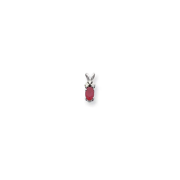 Goldiacom Necklaces 14k White Gold 6x4mm Oval Ruby VS Diamond pendant