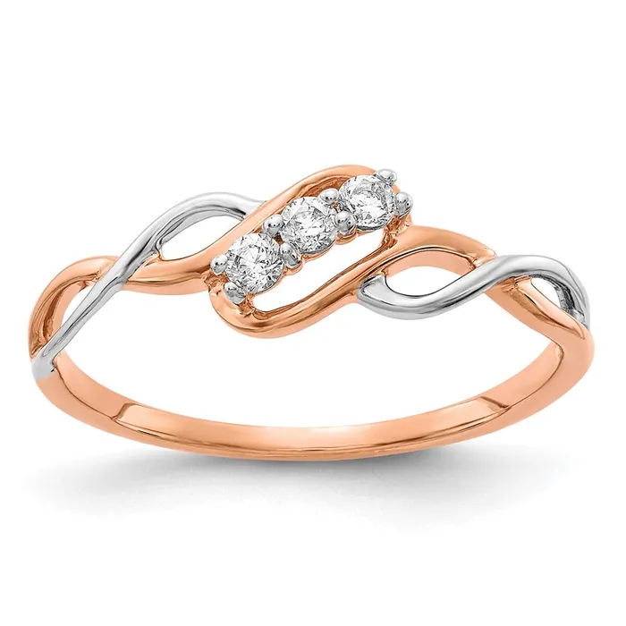 Goldiacom Rings 14k TwoTone Gold 3stone Real Diamond Polished Twist Ring Goldiacom Rings 14k TwoTone Gold 3stone Real Diamond Polished Twist Ring
