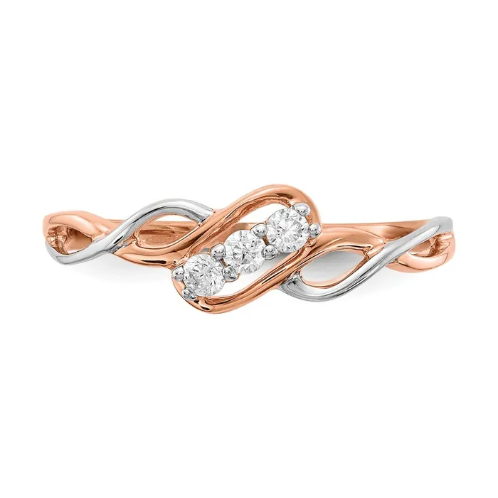 Goldiacom Rings 14k TwoTone Gold 3stone Real Diamond Polished Twist Ring