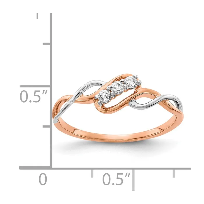 Goldiacom Rings 14k TwoTone Gold 3stone Real Diamond Polished Twist Ring