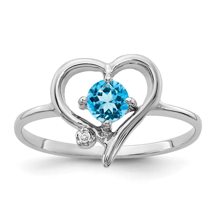 Goldiacom Rings 14k White Gold 4mm Blue Topaz AA Real Diamond ring