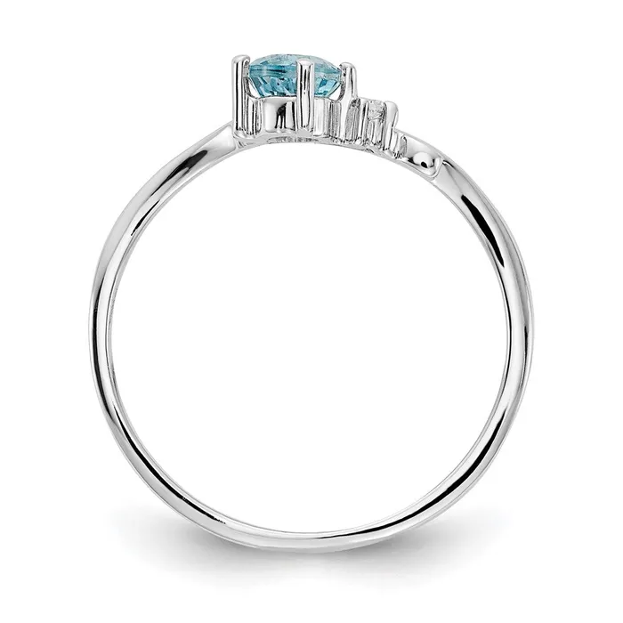 Goldiacom Rings 14k White Gold 4mm Blue Topaz AA Real Diamond ring