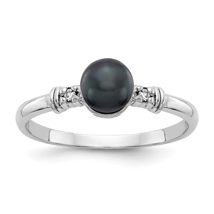 Goldiacom Rings 14k White Gold 5mm Black FW Cultured Pearl A Real Diamond ring Goldiacom Rings 14k White Gold 5mm Black FW Cultured Pearl A Real Diamond ring
