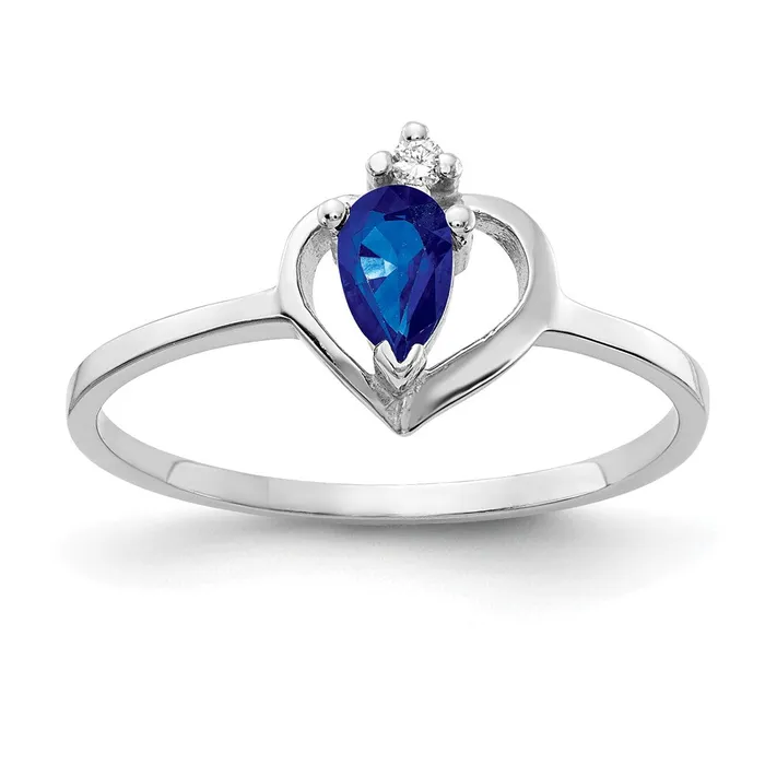 Goldiacom Rings 14k White Gold 5x3mm Pear Sapphire A4 Real Diamond ring