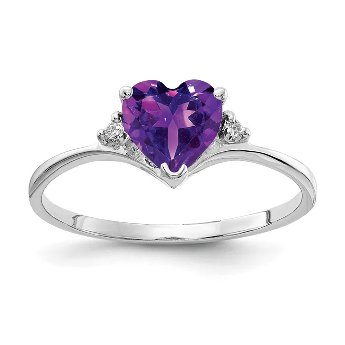 Goldiacom Rings 14k White Gold 6mm Heart Amethyst AAA Real Diamond ring