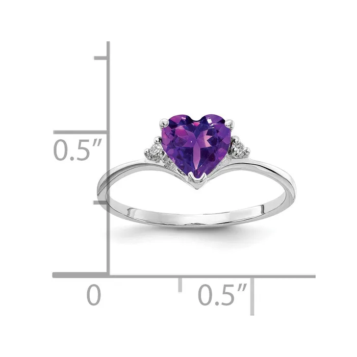 Goldiacom Rings 14k White Gold 6mm Heart Amethyst AAA Real Diamond ring
