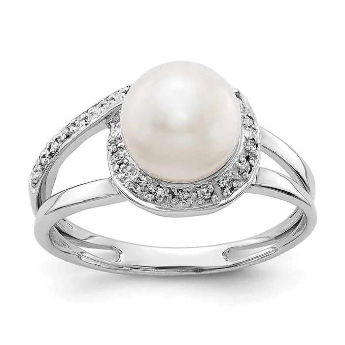 Goldiacom Rings 14k White Gold 75mm FW Cultured Pearl AAA Real Diamond ring Goldiacom Rings 14k White Gold 75mm FW Cultured Pearl AAA Real Diamond ring