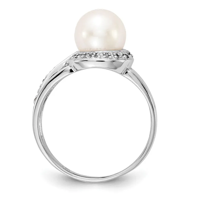 Goldiacom Rings 14k White Gold 75mm FW Cultured Pearl AAA Real Diamond ring