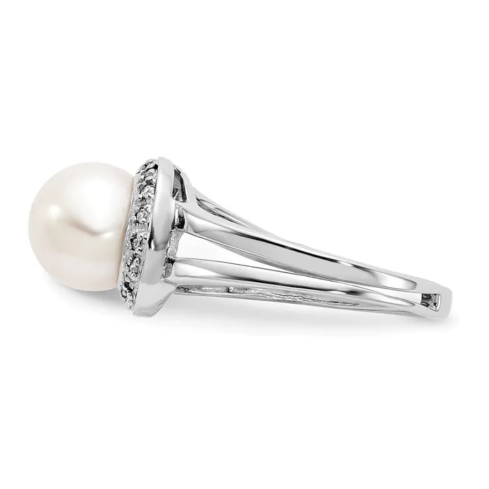 Goldiacom Rings 14k White Gold 75mm FW Cultured Pearl AAA Real Diamond ring