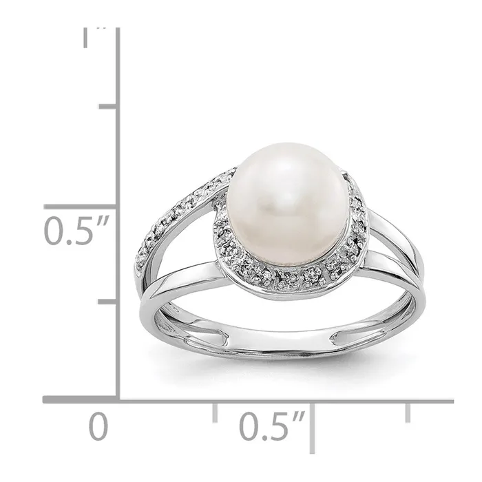 Goldiacom Rings 14k White Gold 75mm FW Cultured Pearl AAA Real Diamond ring