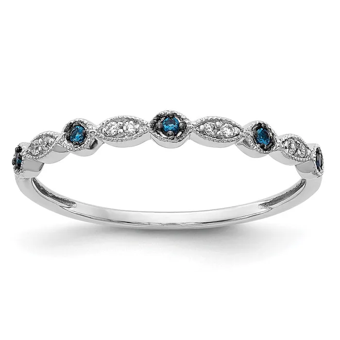 Goldiacom Rings 14k White Gold BlueWhite Real Diamond Fancy Band