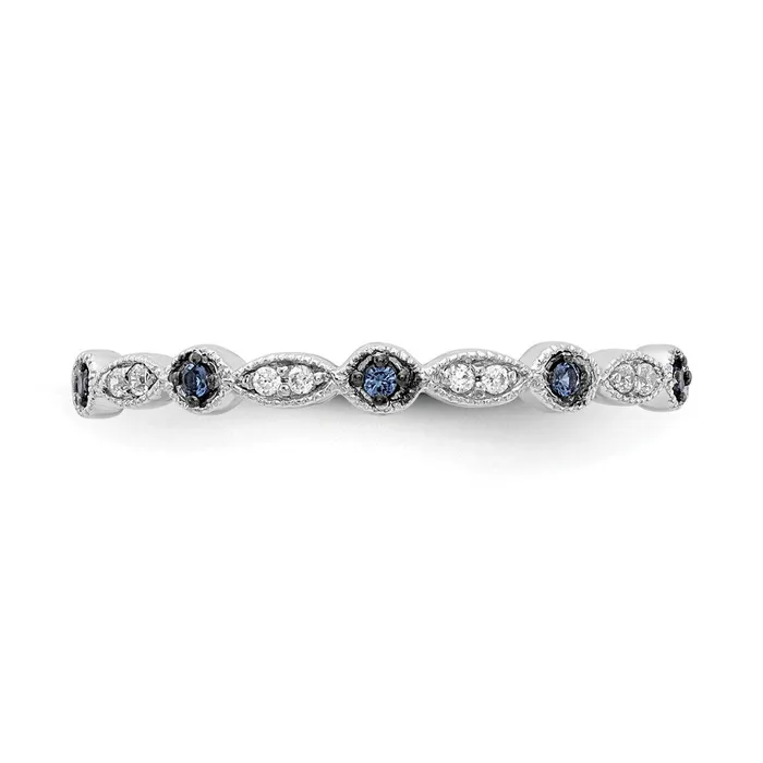 Goldiacom Rings 14k White Gold BlueWhite Real Diamond Fancy Band