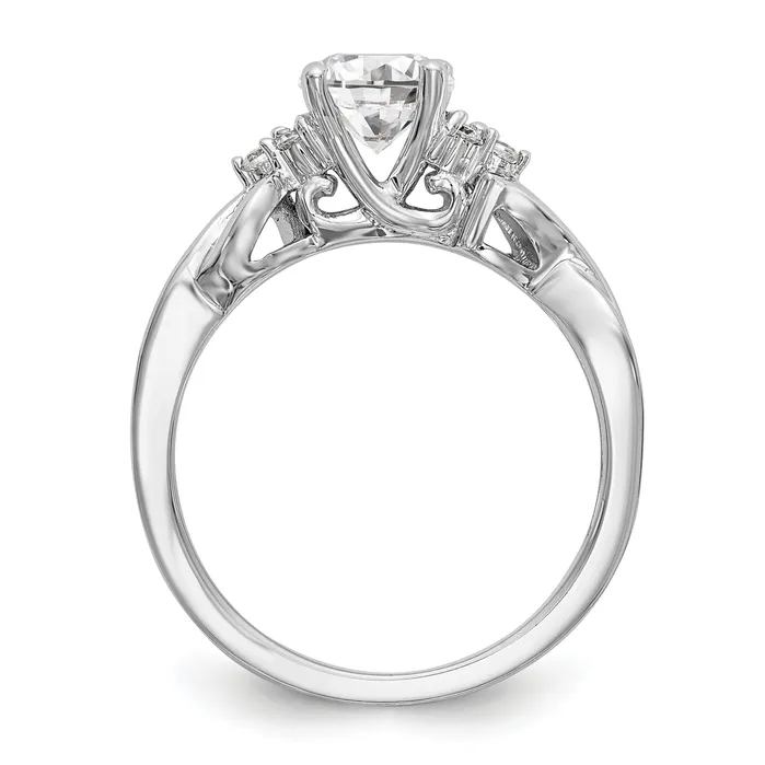 Goldiacom Rings 14k White Gold Diamond Round CZ Criss Cross Engagement Ring