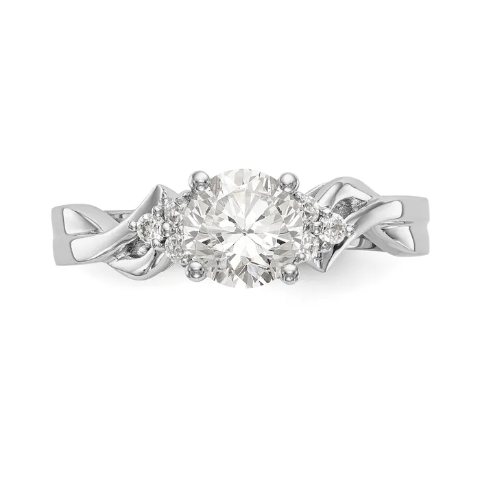 Goldiacom Rings 14k White Gold Diamond Round CZ Criss Cross Engagement Ring
