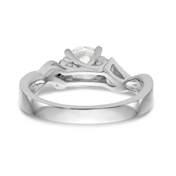 Goldiacom Rings 14k White Gold Diamond Round CZ Criss Cross Engagement Ring