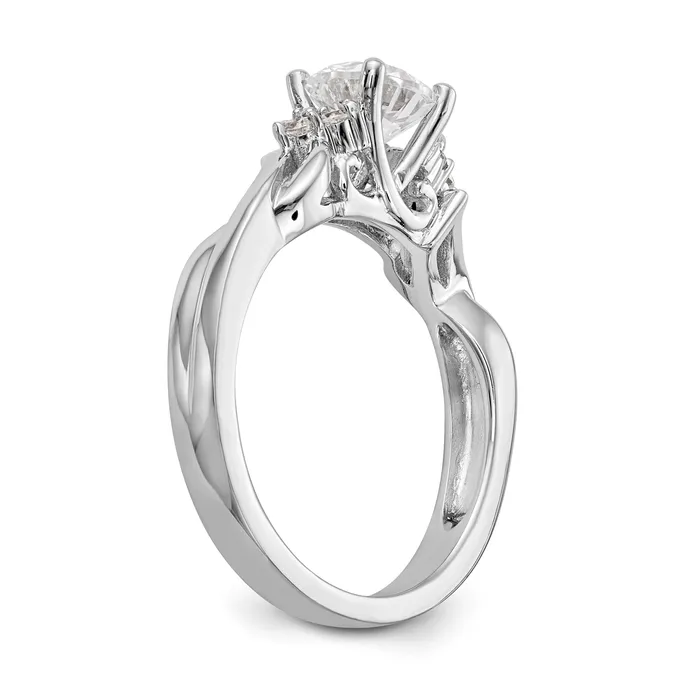 Goldiacom Rings 14k White Gold Diamond Round CZ Criss Cross Engagement Ring