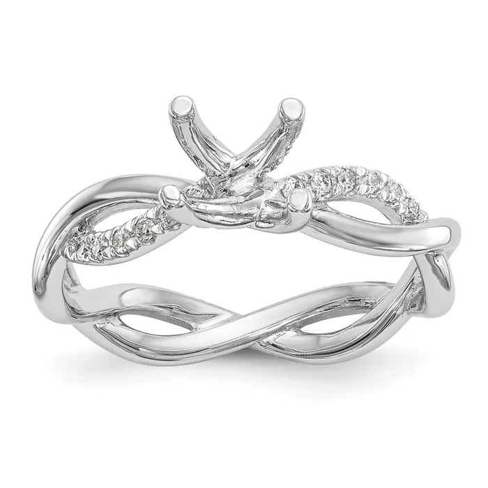 Goldiacom Rings 14k White Gold Diamond Round CZ Criss Cross Engagement Ring