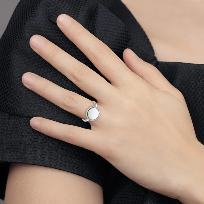 Goldiacom Rings 14k White Gold Real Diamond Engraveable Circle Ring