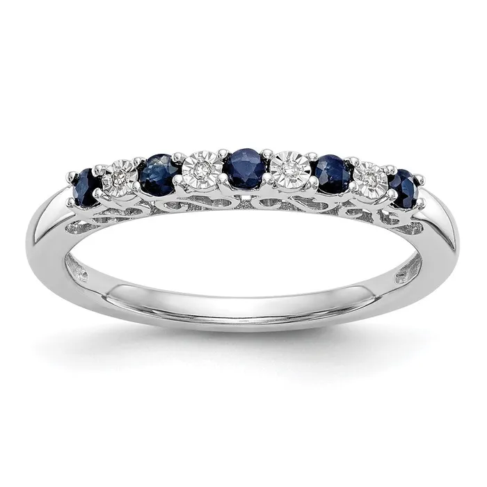 Goldiacom Rings 14k White Gold Real Diamond wSapphire Band