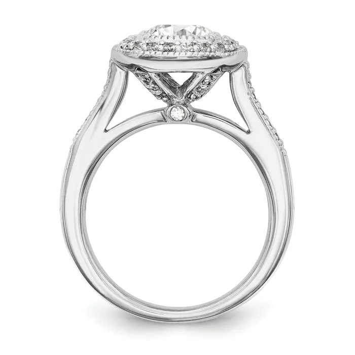 Goldiacom Rings 14K White Gold Round Simulated Diamond Cushion Halo Engagement Ring