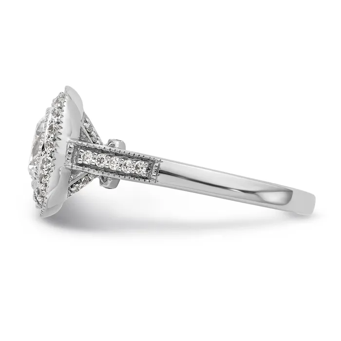 Goldiacom Rings 14K White Gold Round Simulated Diamond Cushion Halo Engagement Ring