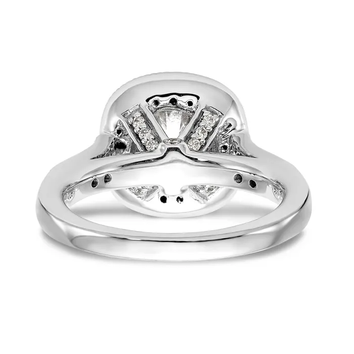 Goldiacom Rings 14K White Gold Round Simulated Diamond Cushion Halo Engagement Ring