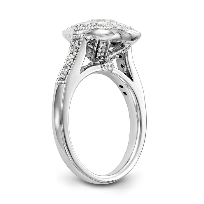 Goldiacom Rings 14K White Gold Round Simulated Diamond Cushion Halo Engagement Ring