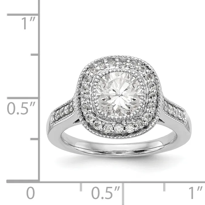 Goldiacom Rings 14K White Gold Round Simulated Diamond Cushion Halo Engagement Ring
