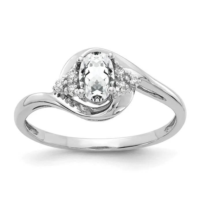 Goldiacom Rings 14k White Gold Topaz and Real Diamond Ring