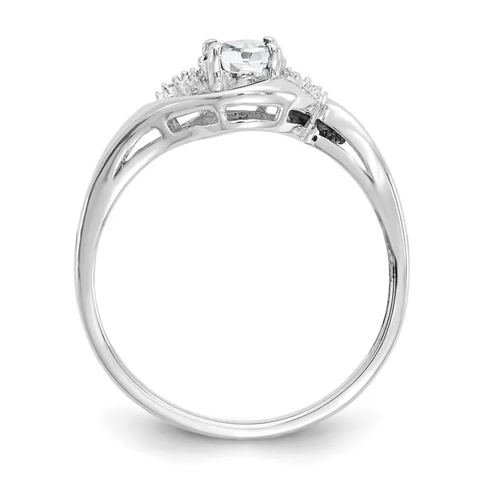 Goldiacom Rings 14k White Gold Topaz and Real Diamond Ring