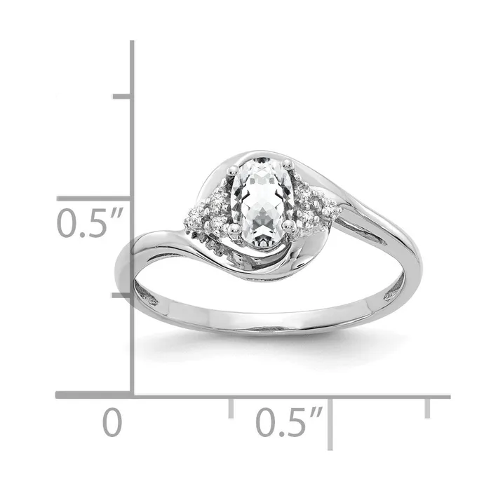 Goldiacom Rings 14k White Gold Topaz and Real Diamond Ring