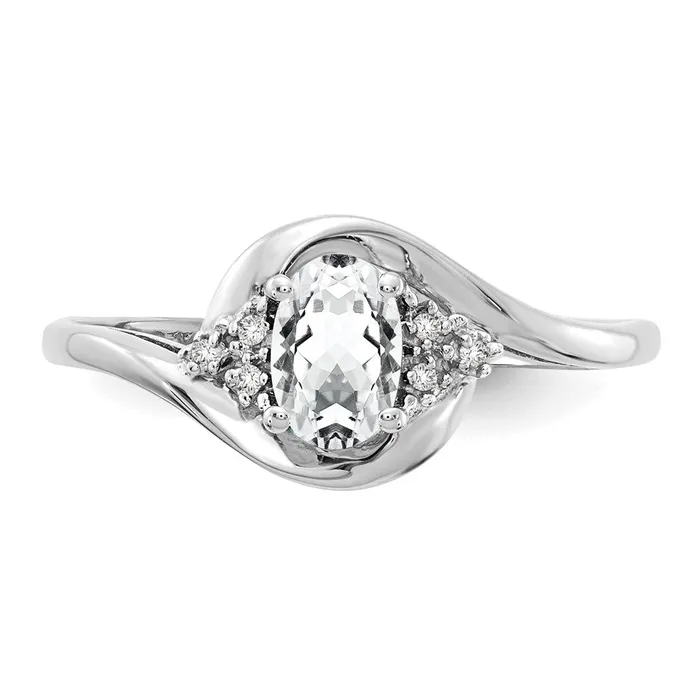 Goldiacom Rings 14k White Gold Topaz and Real Diamond Ring