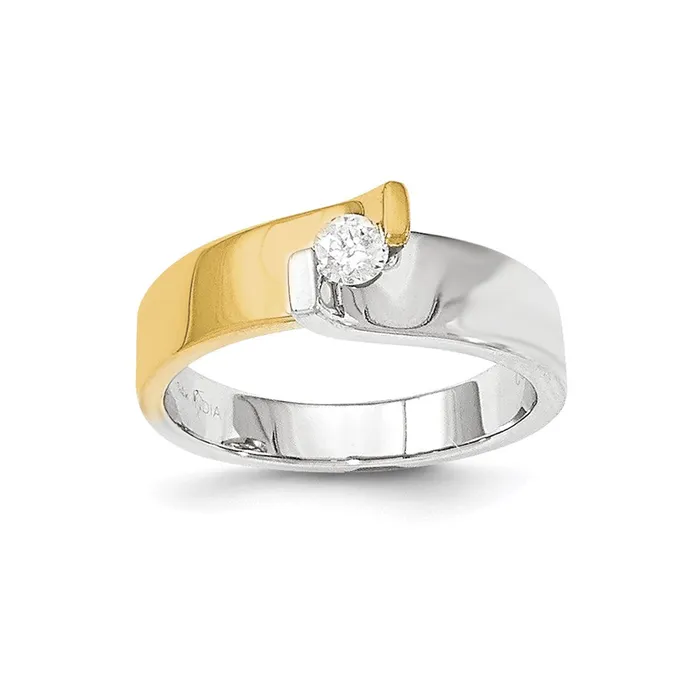 Goldiacom Rings 14K YW Gold Polished Real Diamond Ring