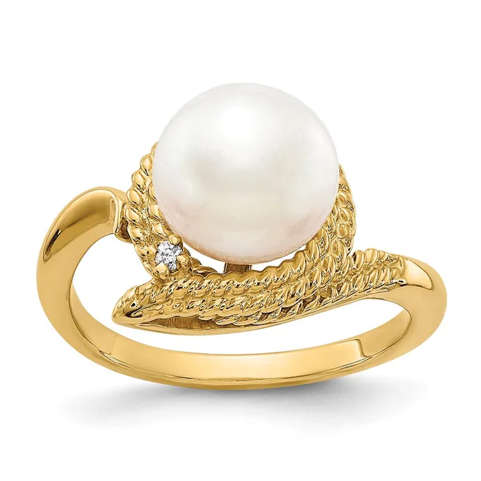 Goldiacom Rings 14K Yellow Gold 85mm FW Cultured Pearl A Real Diamond ring Goldiacom Rings 14K Yellow Gold 85mm FW Cultured Pearl A Real Diamond ring