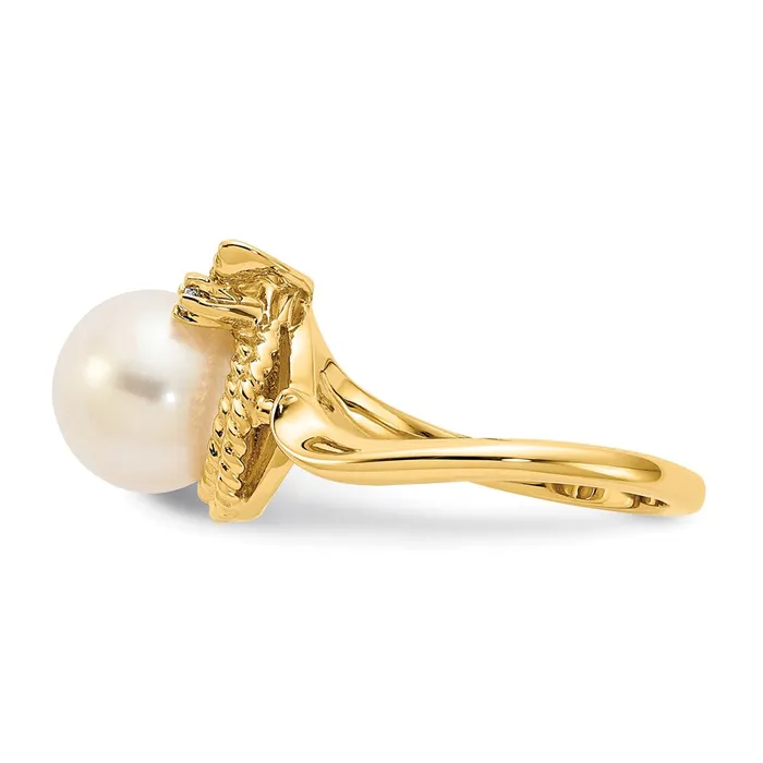 Goldiacom Rings 14K Yellow Gold 85mm FW Cultured Pearl A Real Diamond ring