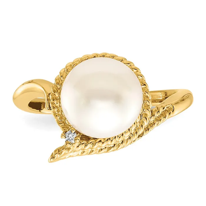 Goldiacom Rings 14K Yellow Gold 85mm FW Cultured Pearl A Real Diamond ring