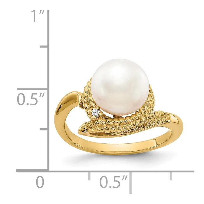 Goldiacom Rings 14K Yellow Gold 85mm FW Cultured Pearl A Real Diamond ring