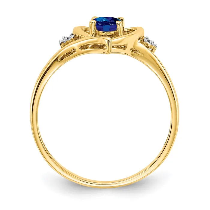 Goldiacom Rings 14K Yellow Gold Sapphire and Real Diamond Heart Ring