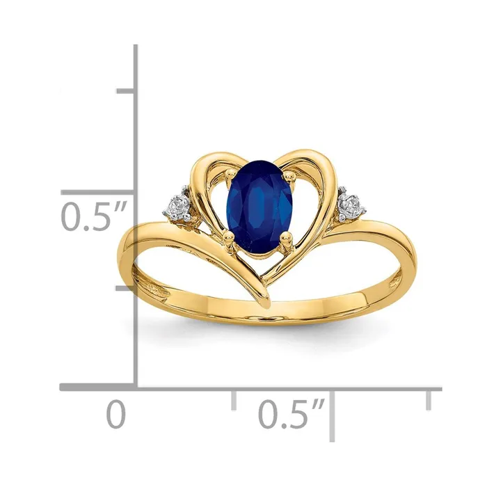 Goldiacom Rings 14K Yellow Gold Sapphire and Real Diamond Heart Ring