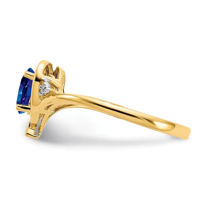 Goldiacom Rings 14K Yellow Gold Sapphire and Real Diamond Heart Ring
